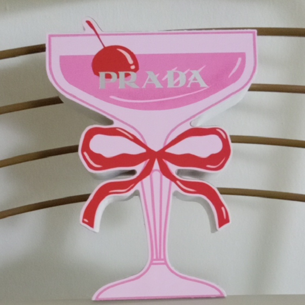 Prada Pink and Red Decorative Cocktail Glass